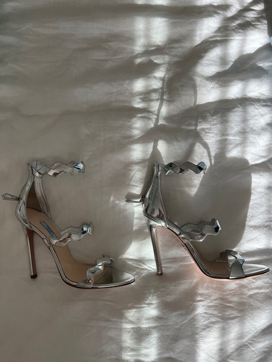 PRADA Silver Metallic Wavy Strap High Heel Sandals BNIB main image 4